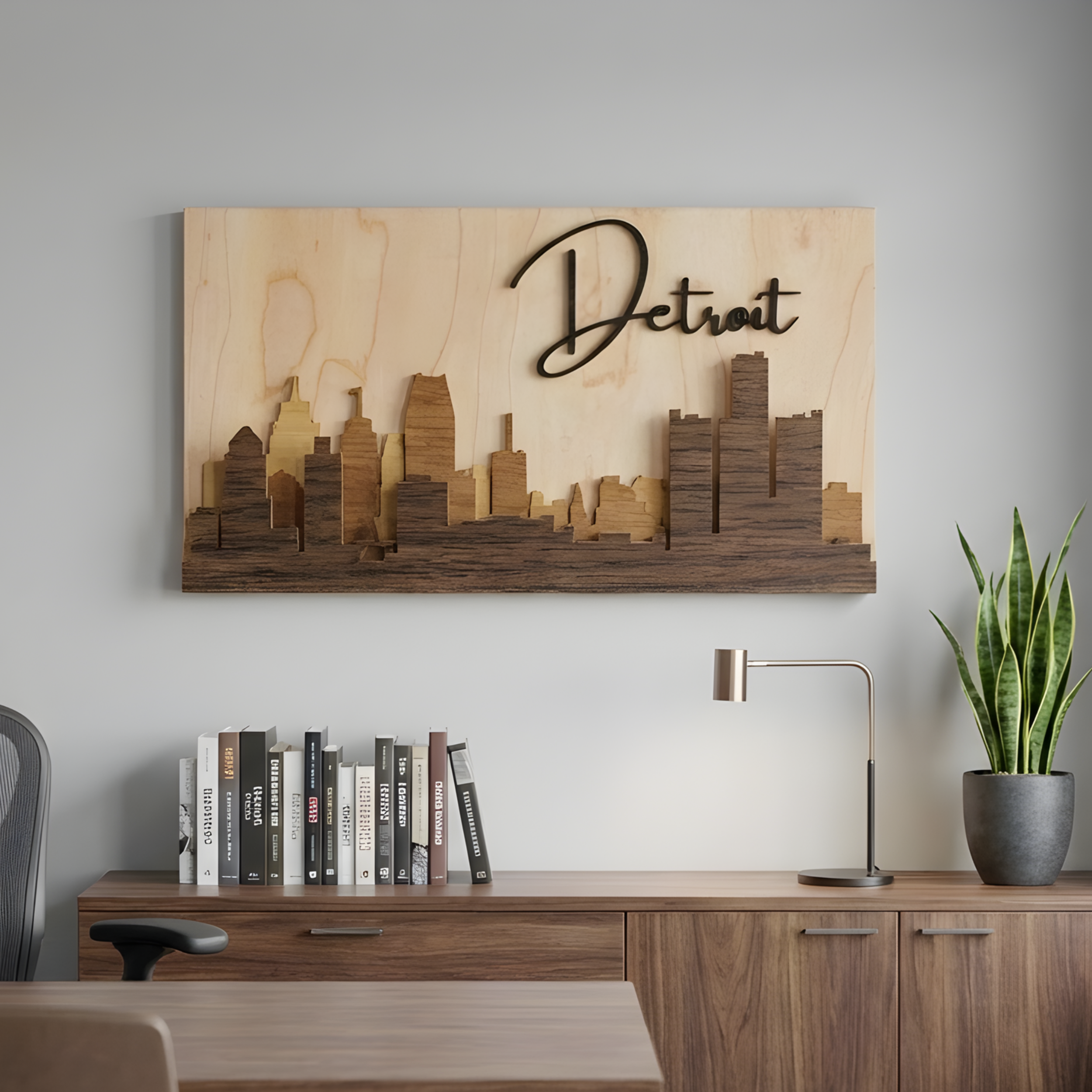 Handcrafted 3D Detroit Skyline Wood Wall Art | Motor City Decor