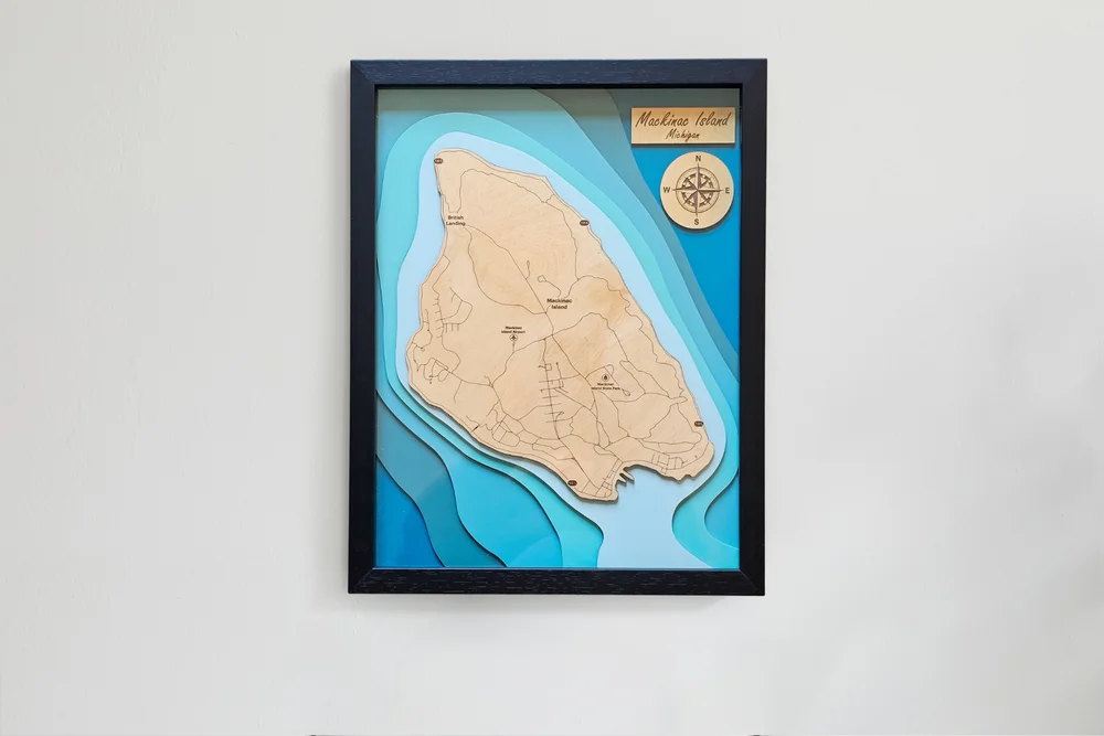 Mackinac Island 3D Wood Map | Layered Topographic Lake Art
