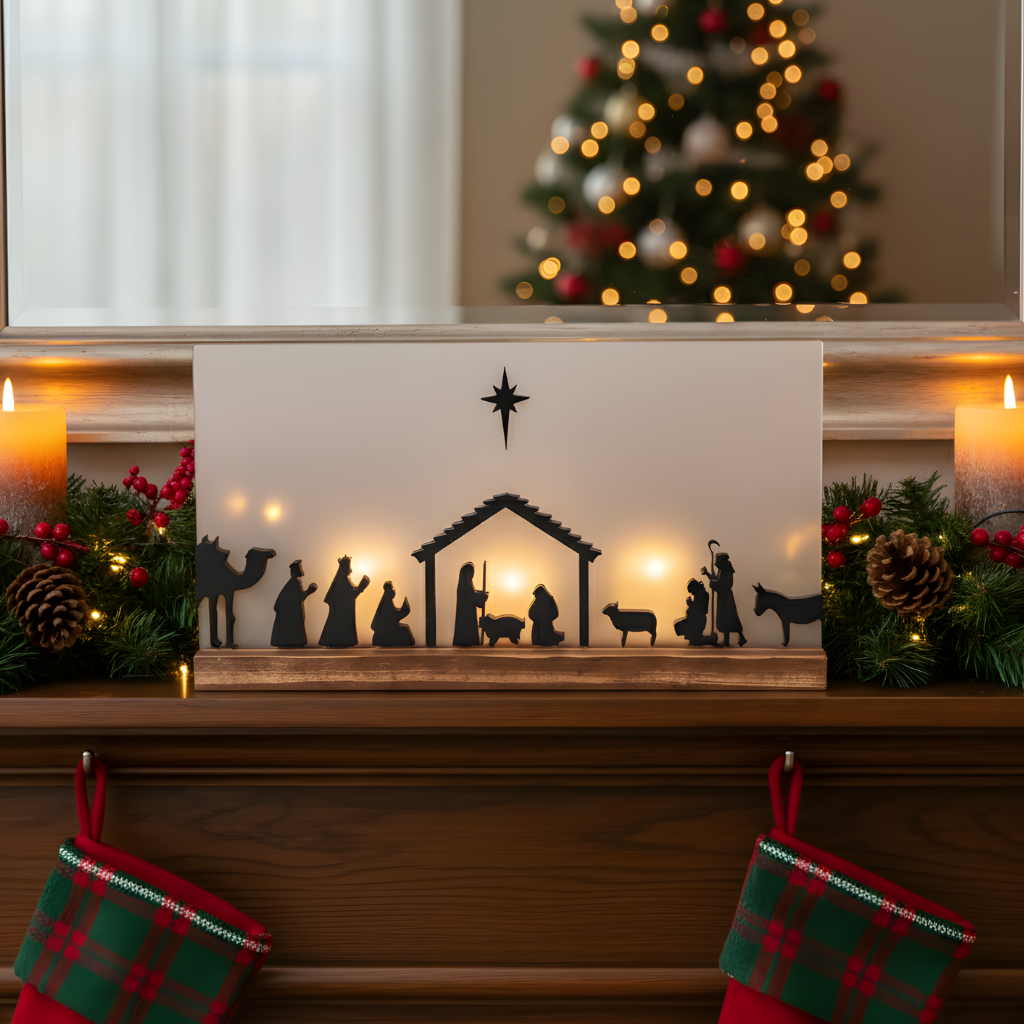 Illuminated Wood Nativity Scene | Candlelit Christmas Decor