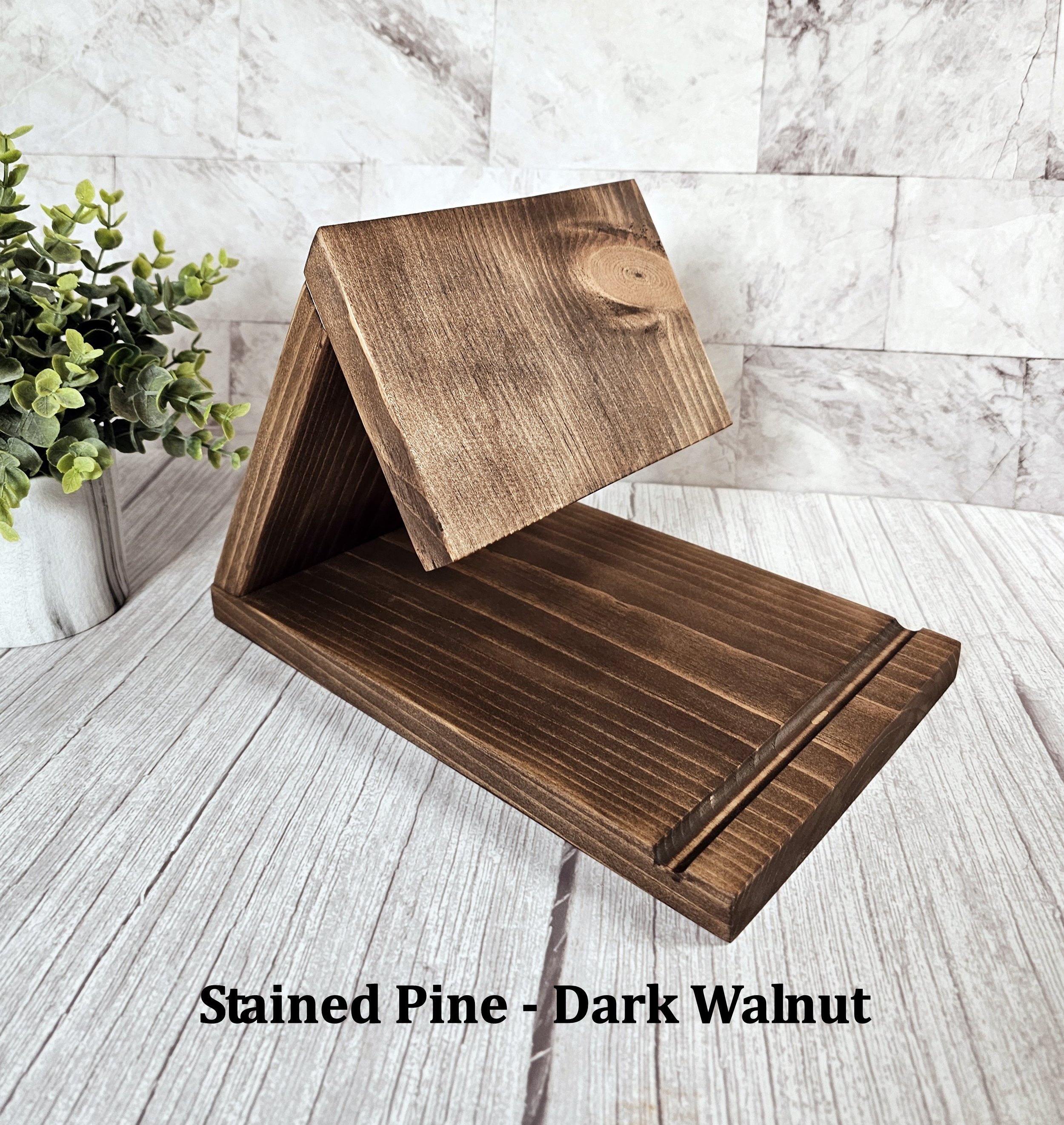Pine wood book placeholder stained in a deep, rich Dark Walnut finish.