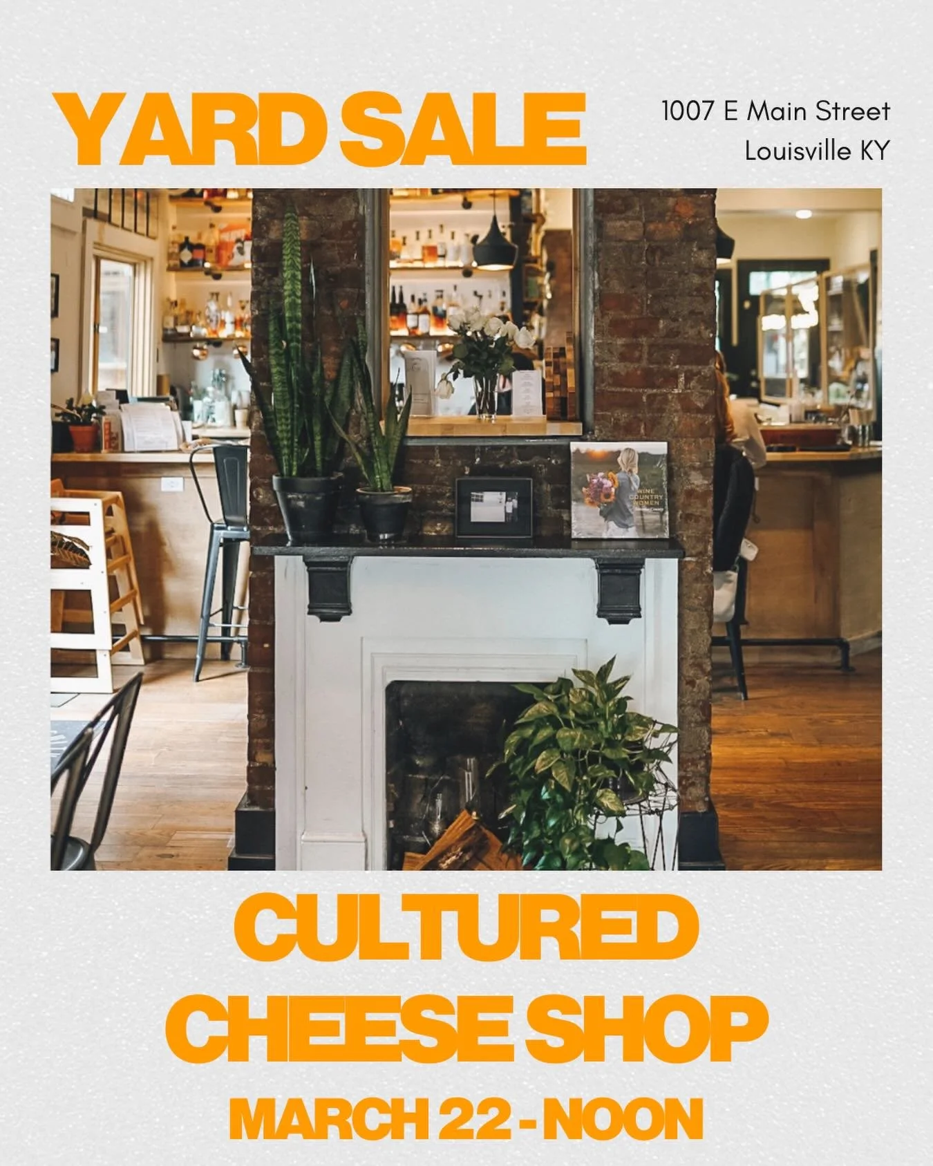 YARD SALE AT CULTURED! 🧀✨
Join us March 22 starting at noon for a yard sale where everything must go!

We&rsquo;ll have plants, tables, booze, chairs, d&eacute;cor, and more up for grabs. Come find a treasure and hang out with us while you shop.

Pl