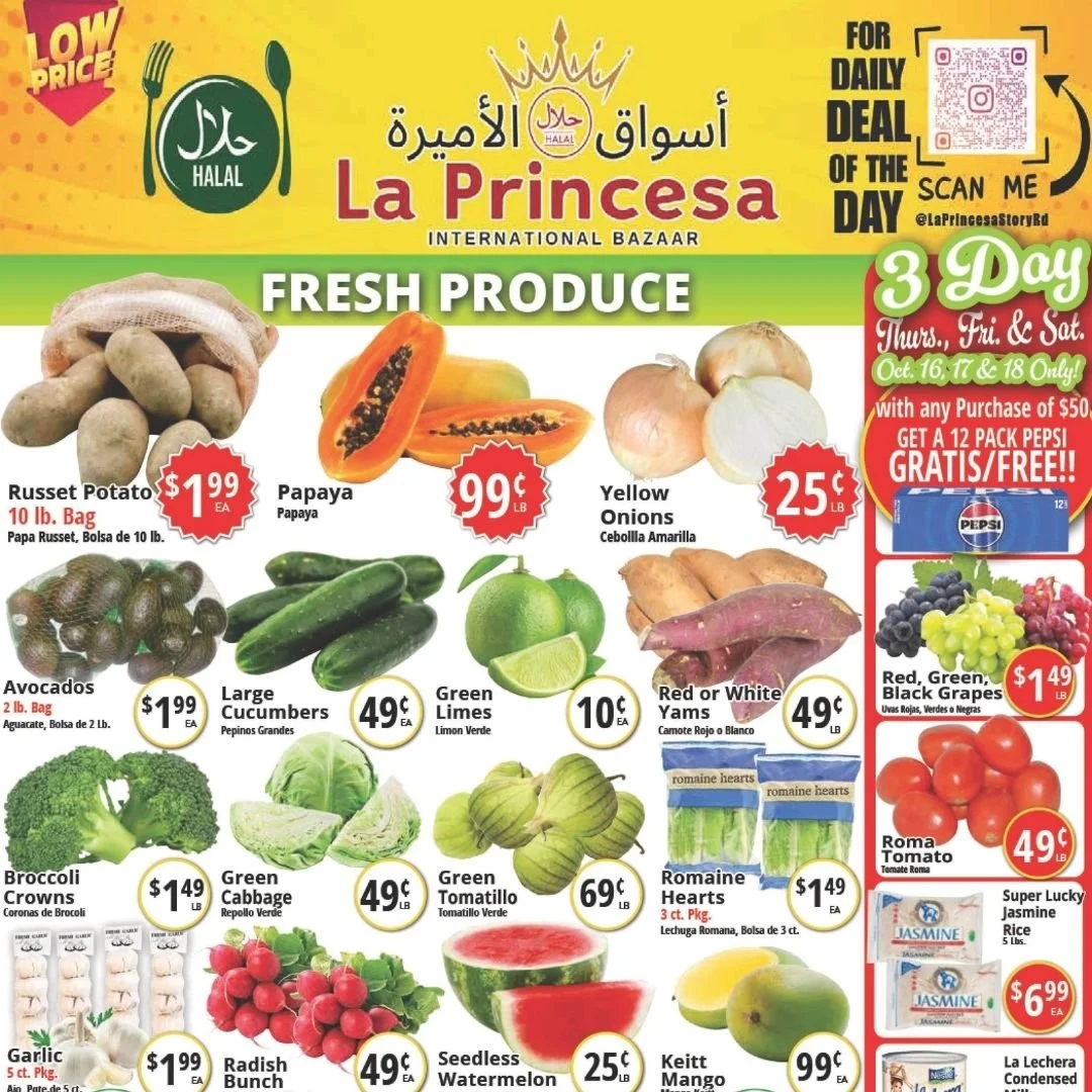 CAN'T BEAT THIS! Our Weekly Sale Flyer is here. Come by for some INSANE DISCOUNTS and incredible selection!

📍 3074 Story Road, San Jose
⏰ Open DAILY 7AM - 10PM

Valid: Oct 15-21
We accept EBT.

#unbelievableprices #laprincesa #bayareahalal #megadea