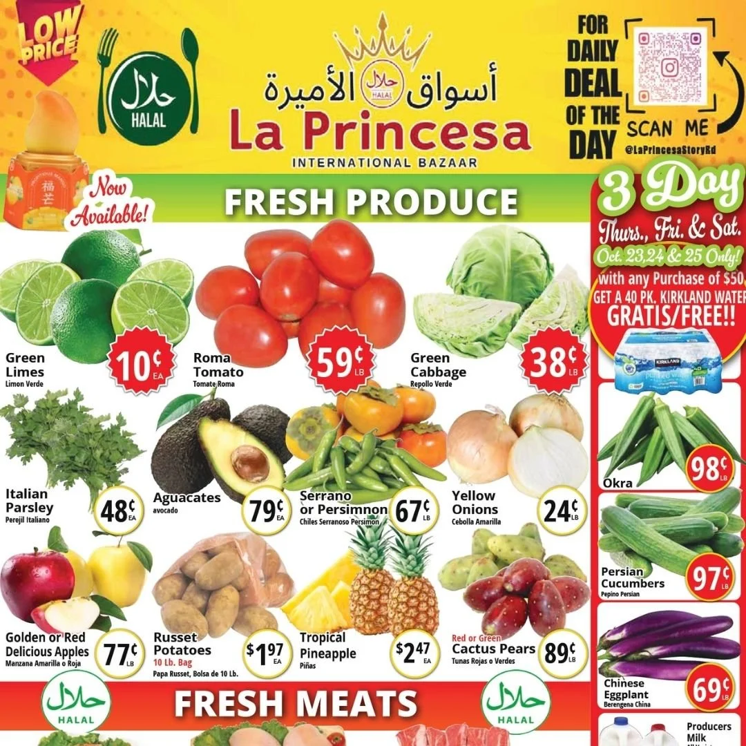 We are back with UNBELIEVABLE DEALS this week throughout the entire store! 😍

📍 3074 Story Road, San Jose
⏰ Open DAILY 7AM - 10PM

Valid: Oct 22 - 28.
We accept EBT.

#unbelievableprices #laprincesa #bayareahalal #megadeals #sanjosegrocery #stockup