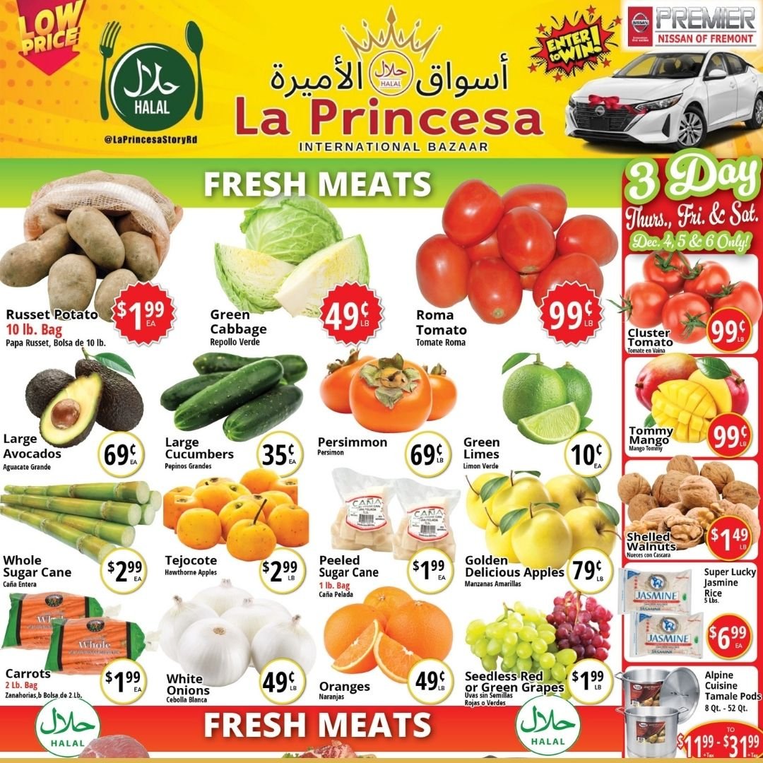 Shop our Weekly Sale - BEST PRICES! INCREDIBLE DEALS!! 

Valid Nov Dec 3 - 9.
3074 Story Road, San Jose.
7am - 9pm

#laprincesamarket #grocerystore #weeklydeals #salesalesale #santaclaracounty #halal #muslimsofbayarea #sanjosecalifornia #arabicfood #