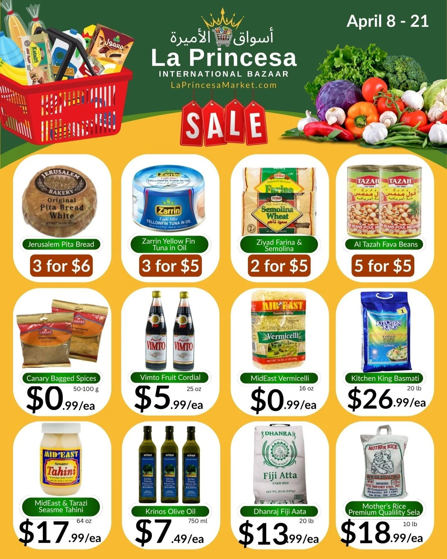 Your favorites, now at even better prices!
Stock up for the week! 
Prices valid - April 8-21

La Princesa Market
3074 story Rd, San Jose
Daily, 7 am - 10 pm
We accept EBT

#sanjosegrocery #arabicfood #middleeasterngroceries #vimto #santaclaracounty