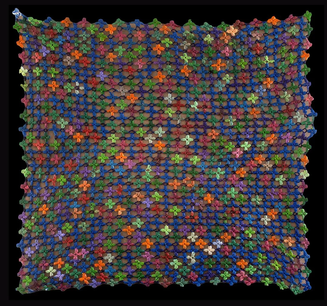 63 x 59, acrilco sobre crochet y tabla, 2024 $ 500