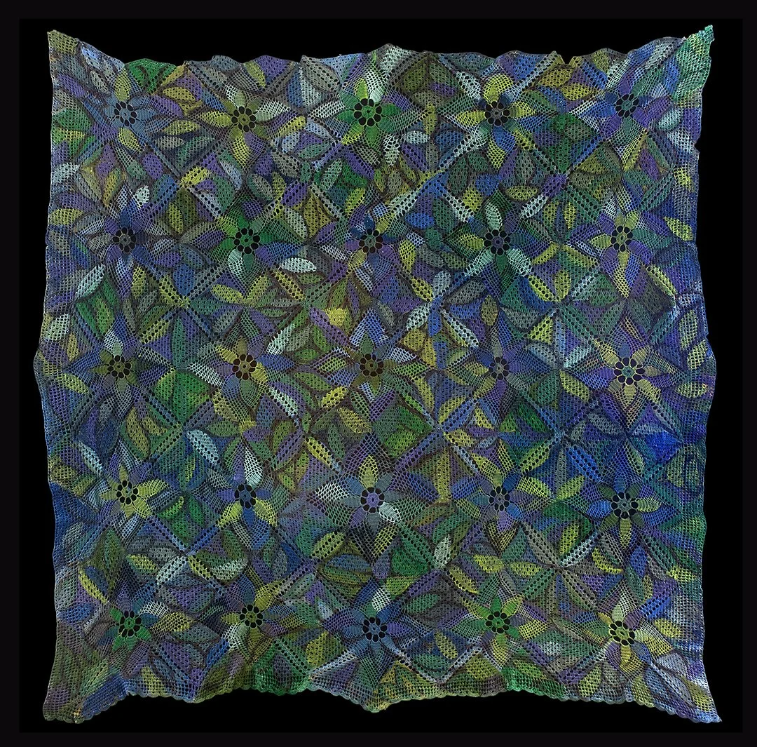  155 x 155cm, , acrilico sobre tejido de crochet, primavera  $ 6000