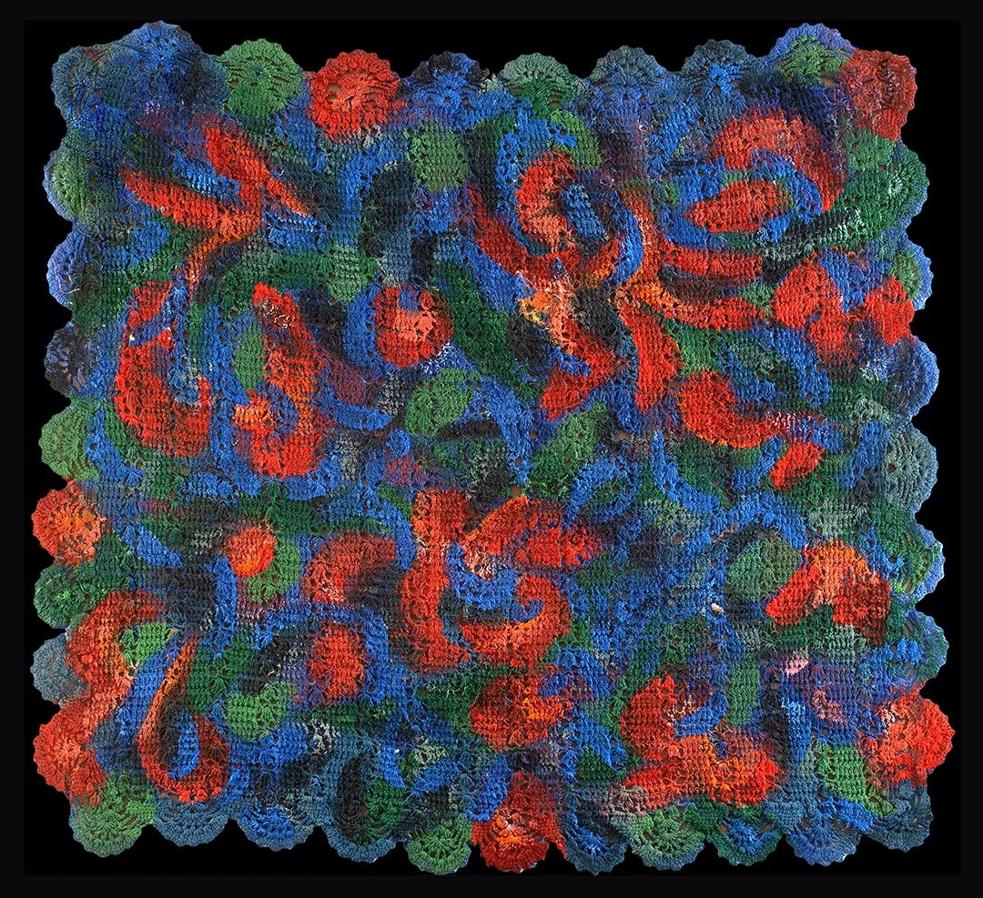 tapete , 56 x 50,  acrilco sobre crochet y tabla, 2024