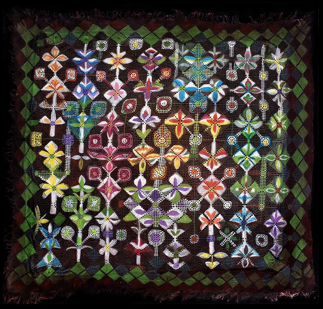  velas, acrilico sobre tejido de crochet, 163 X 178cm, 2023 $ 6000