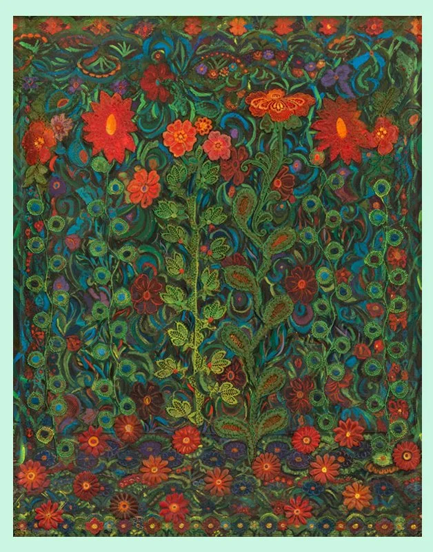Flores rojas 0.61 x 0.81 collage: encaje, pintura acrilica sobre tabla 2014 $2200