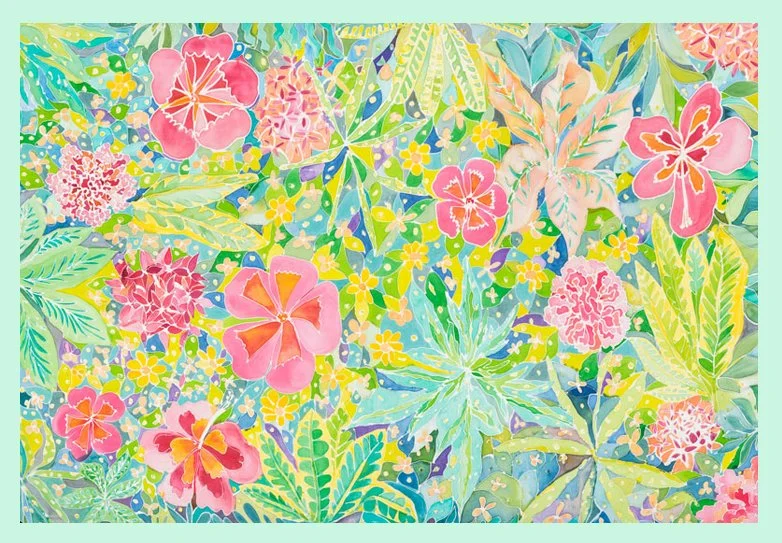 Jardin Tropical 0.54 x 0.83 acuarela sobre seda 2015