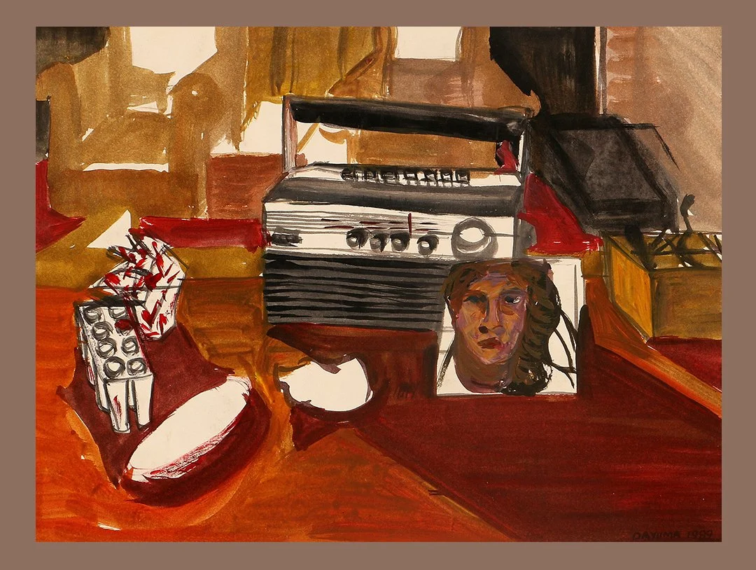  autorretrato del desobligo, acrilico sobre cartulina, 23 x 30,  1989 