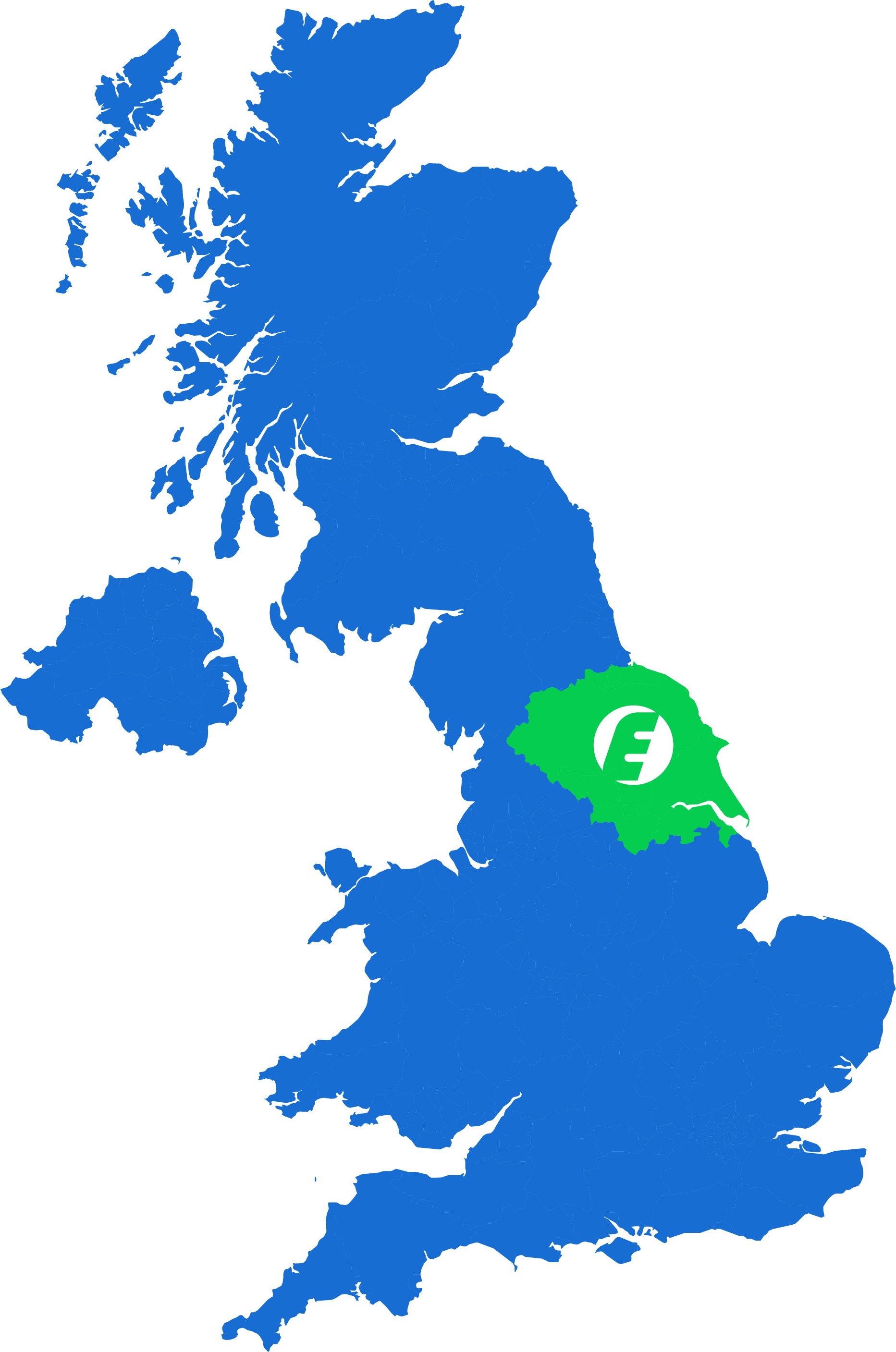 Map of the United Kingdom with a region in the southeast highlighted in green and an Euro symbol, indicating a focus on the UK’s economy or financial zone.