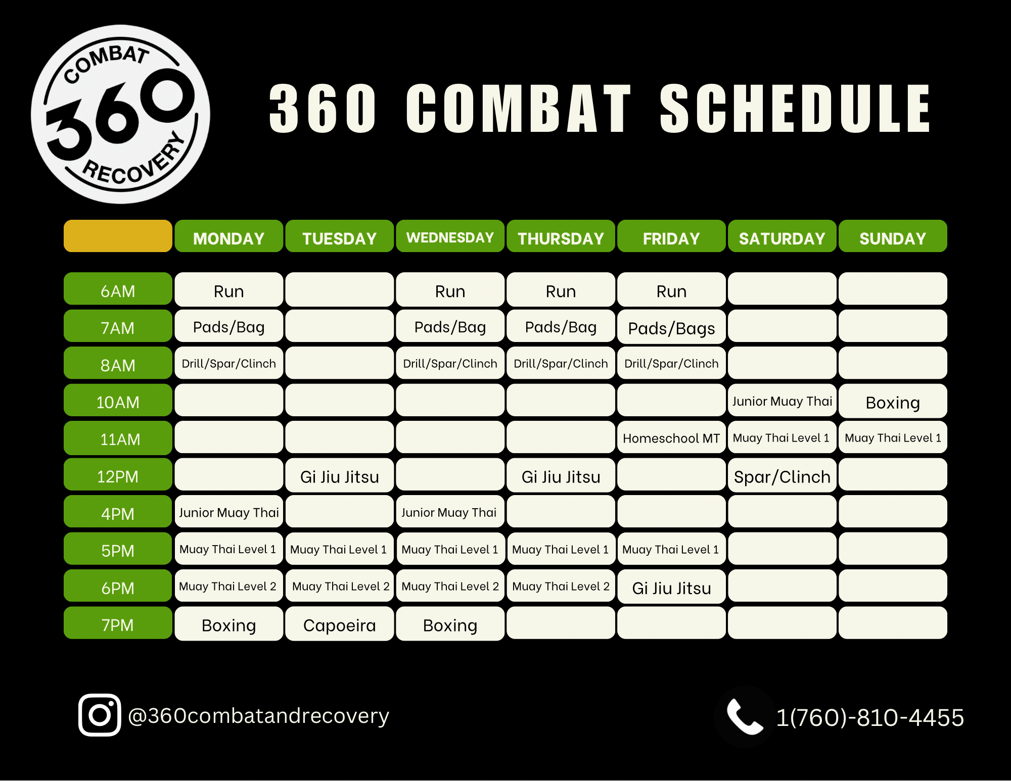 Our weekly clash schedule