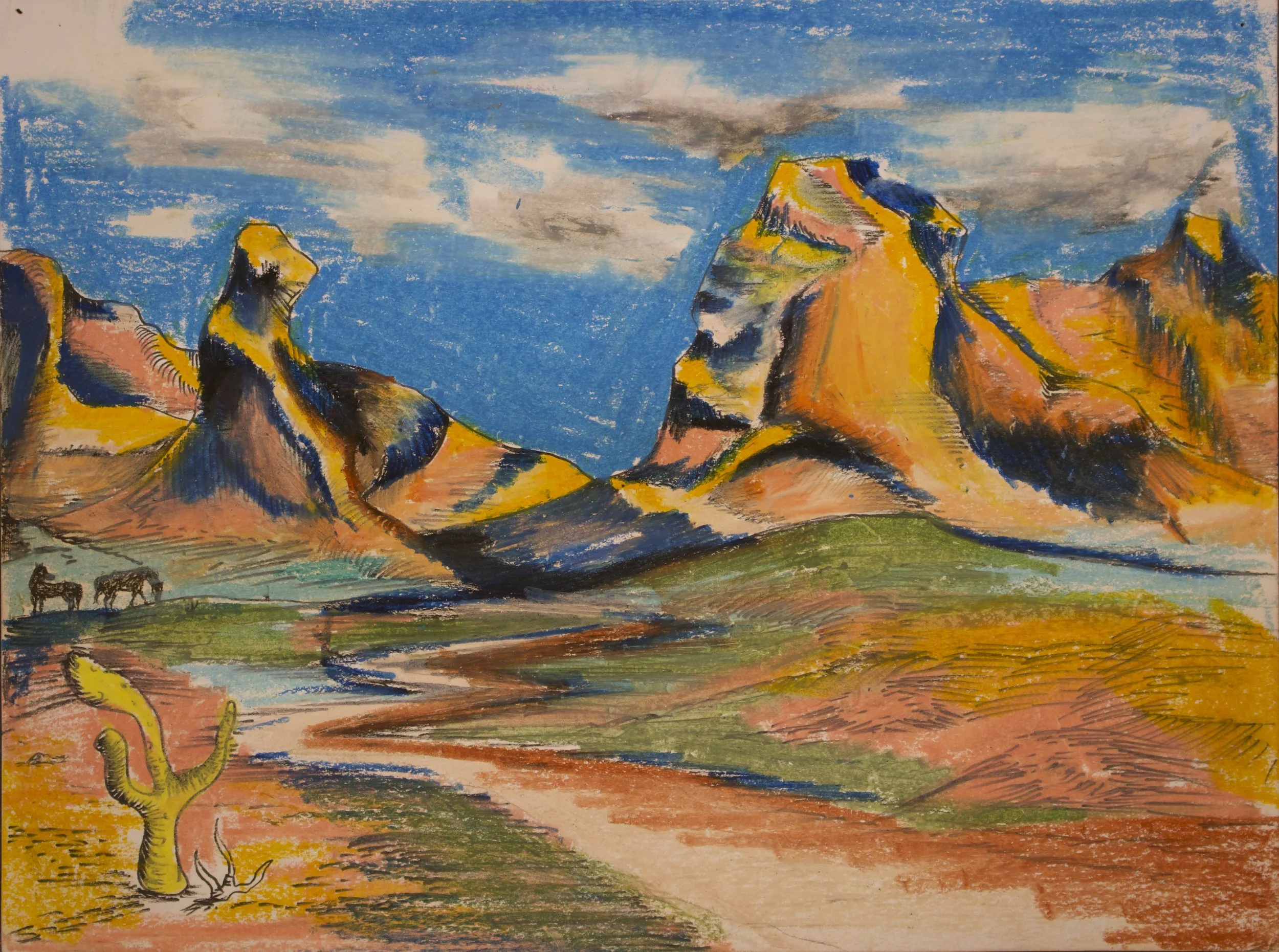 Meadow of Meows, 2021, Oil pastel on Paper