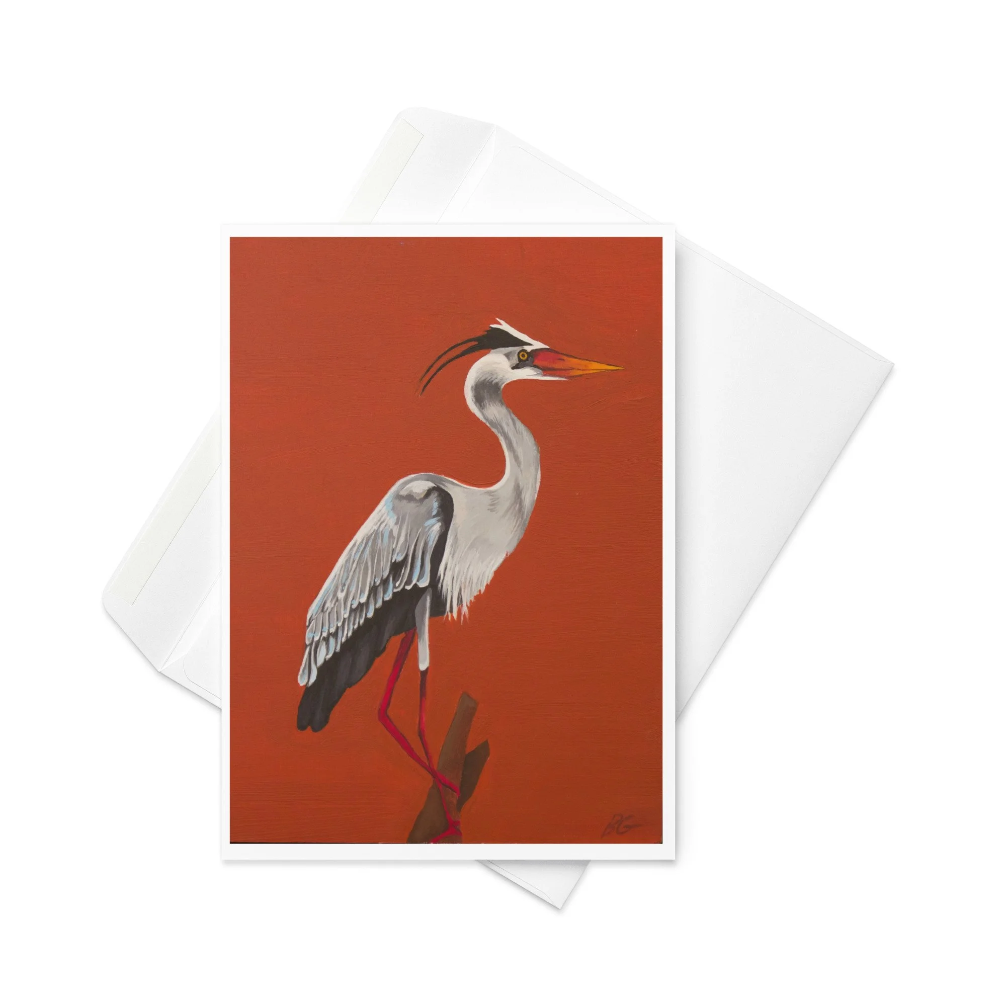 Heron, Painted Card Print