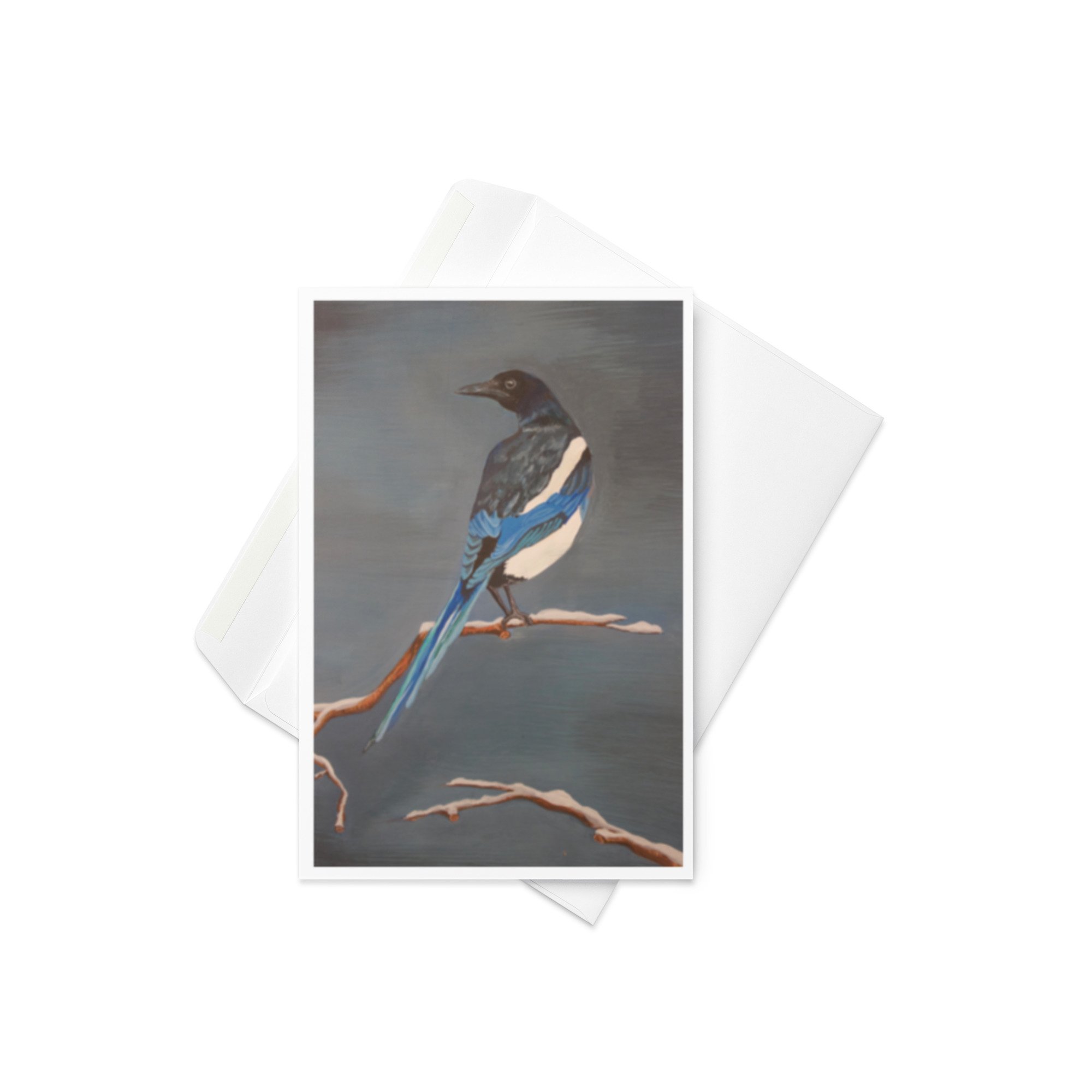 Magpie, Painted Card Print