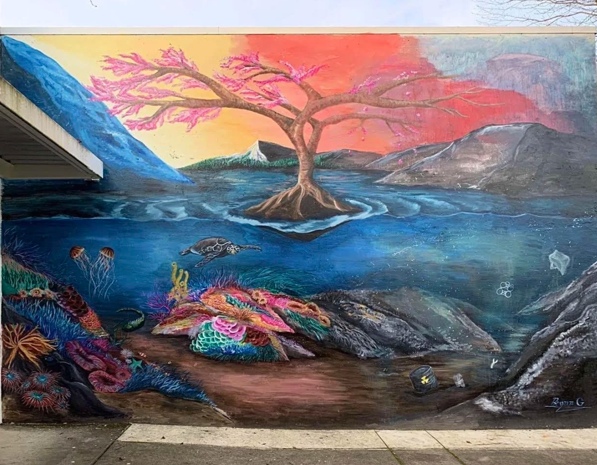 Climate crisis awareness mural at South Eugene High School, Eugene Oregon, 2020, by Brynn Gerl