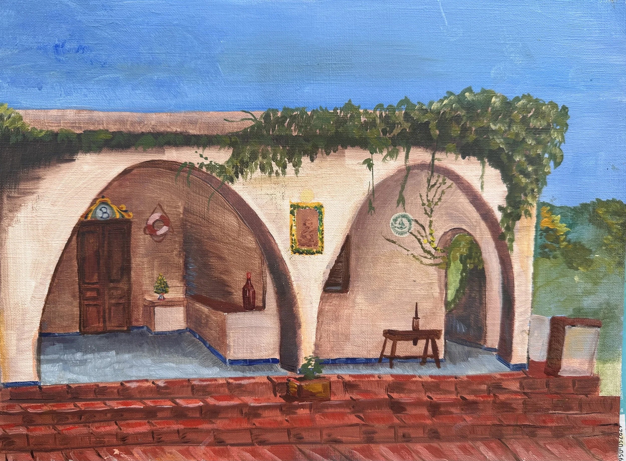 Barbera House, 2022, oil on canvas by Brynn Gerl. Architectural painting from Sicily, Italy.