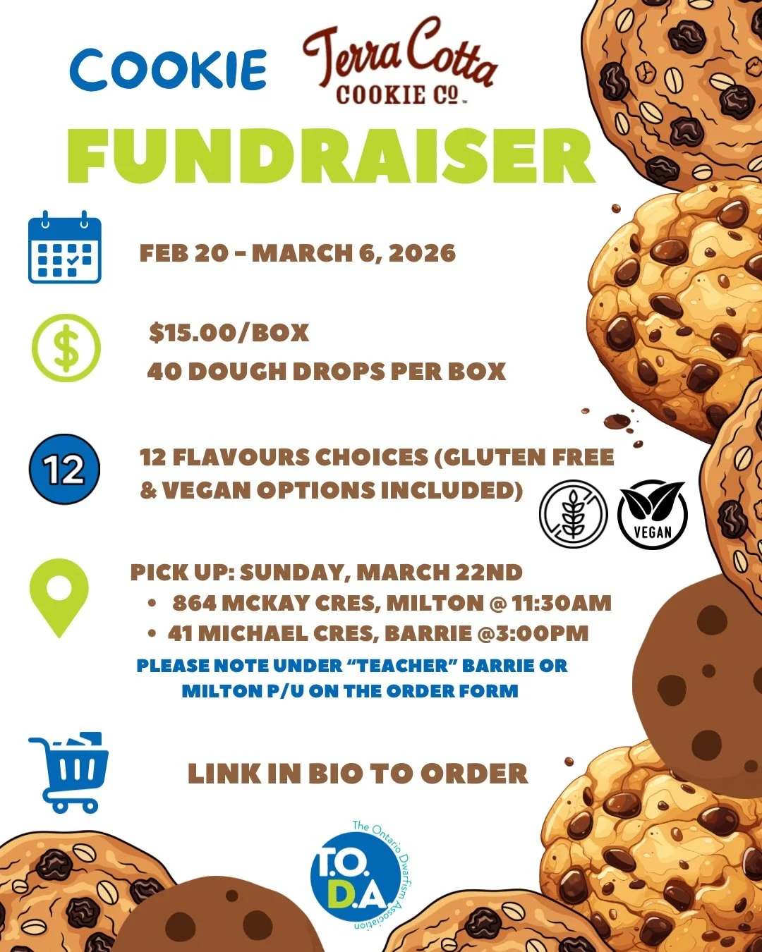 If you were looking for a sign to buy cookies&hellip; this is it 🍪

Our Terra Cotta Cookie fundraiser is LIVE!
40 dough drops. 12 flavours. Gluten-free &amp; vegan options. $15/box.

2 pick up locations (make sure to write which location under the &