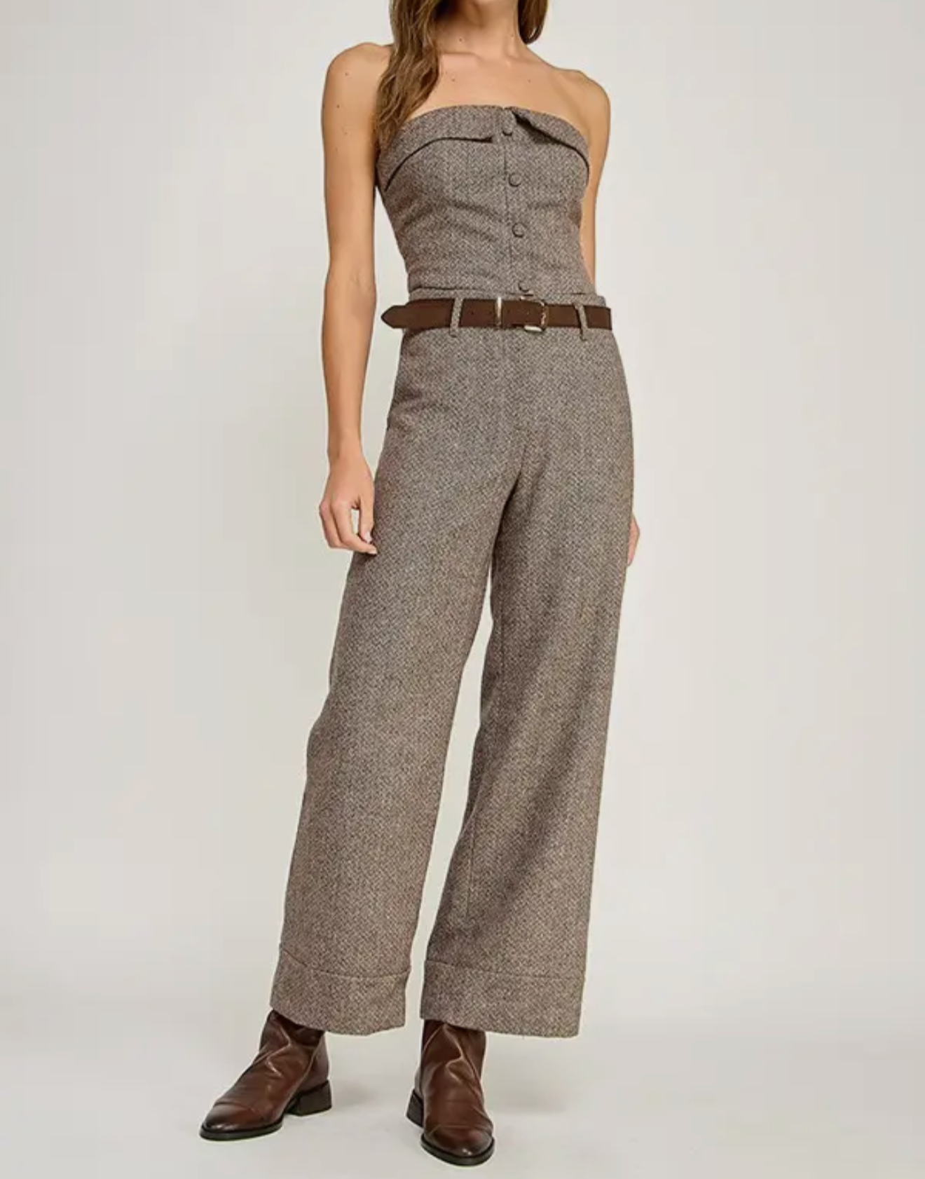 The Herringbone Belted Pants