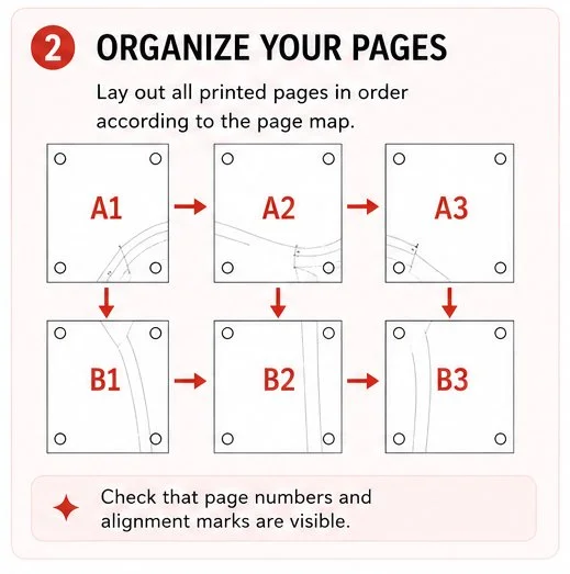 Organise your pages - how to assemble sewing digital PDF Pattern