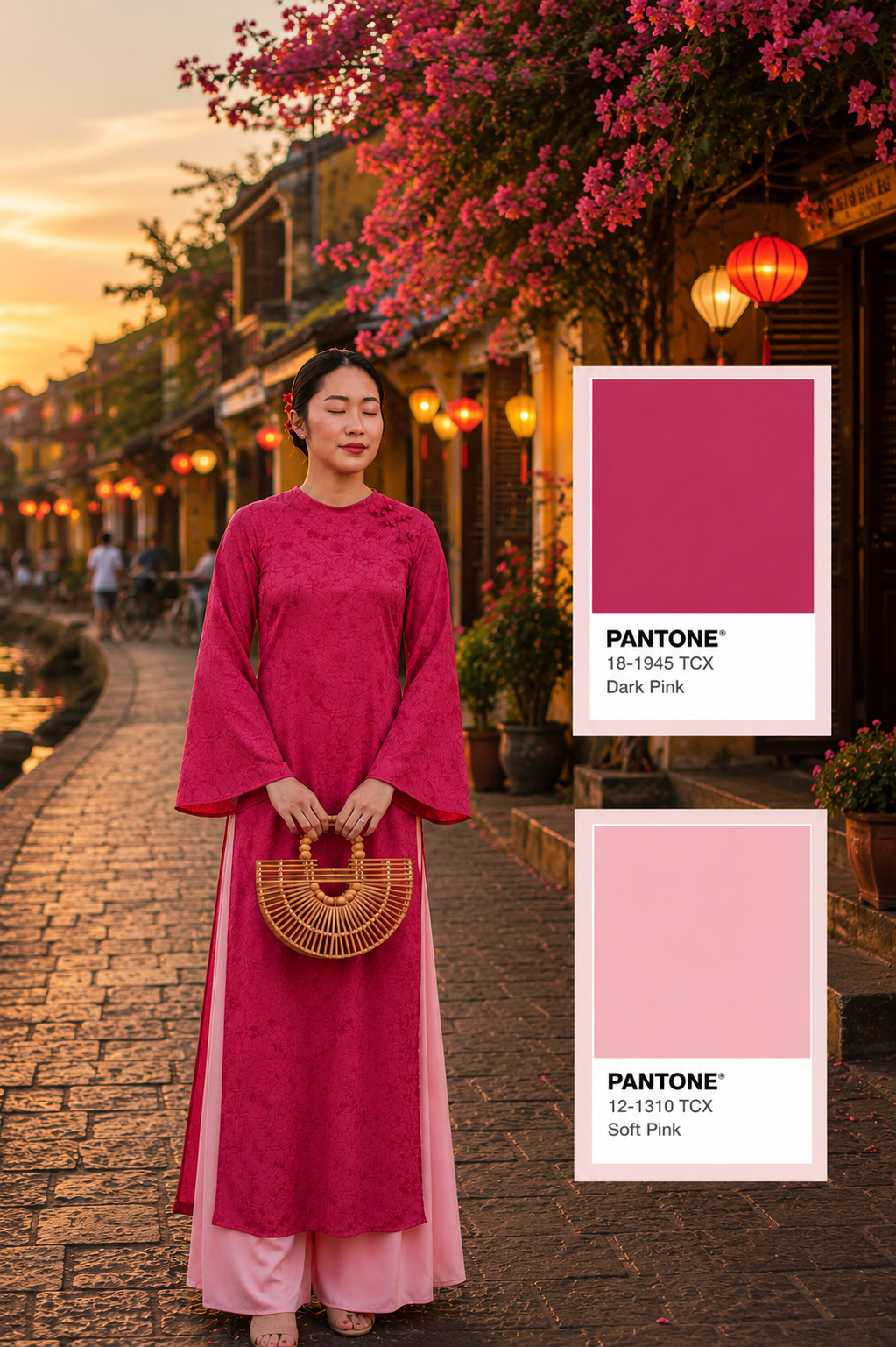 Ao Dai Colour Combo for Hoi An_Dark Pink & Soft Pink