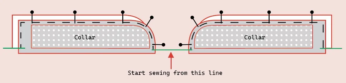 Pinning Collar Pieces for Ao Dai Sewing
