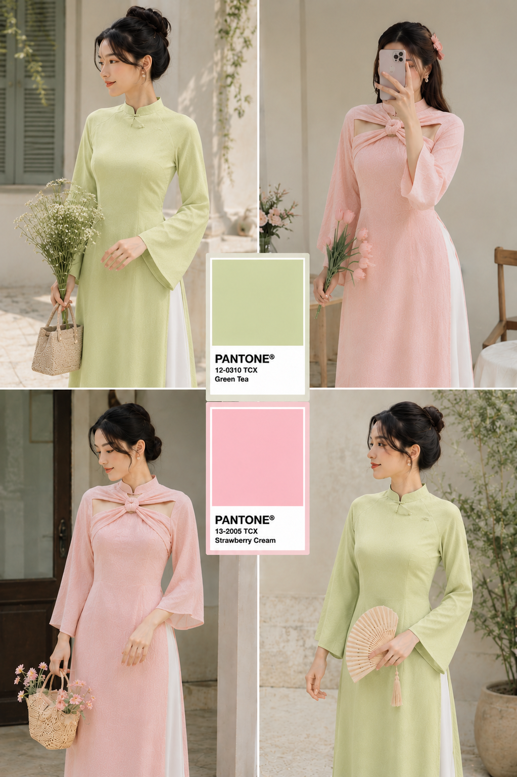 matcha and strawberry colour trend for ao dai in 2026
