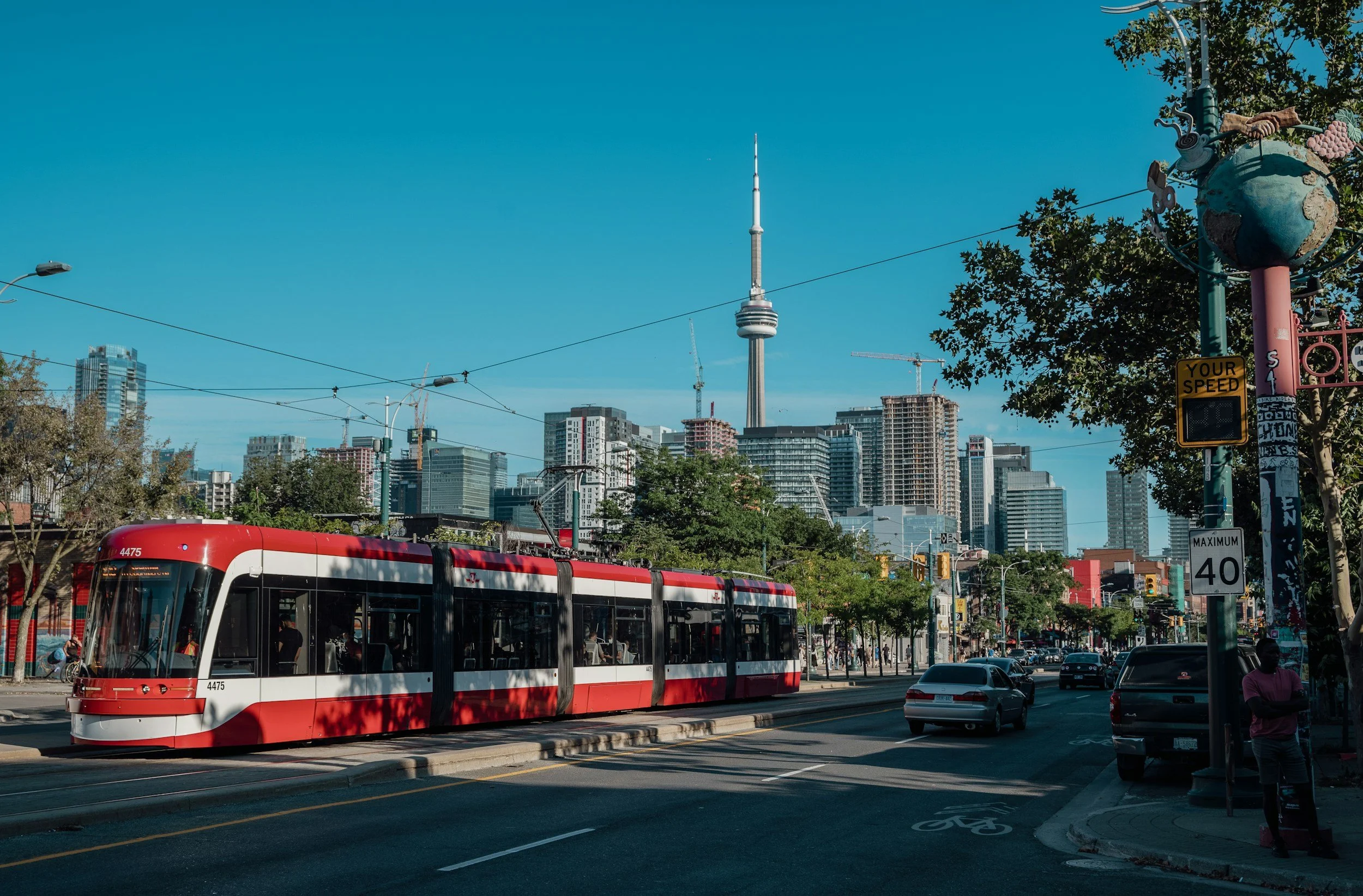 A streetcar and traffic on a Toronto street