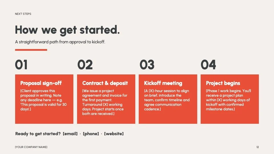  Next steps  
Four-step path from approval to kickoff