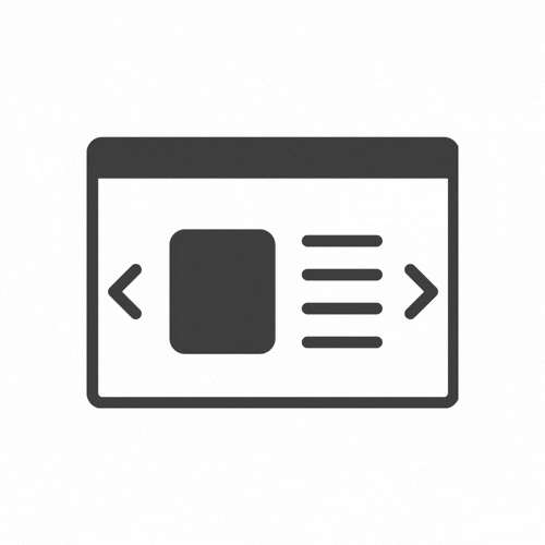 Icon of a webpage with left and right arrows, a large square image placeholder, and lines representing text.