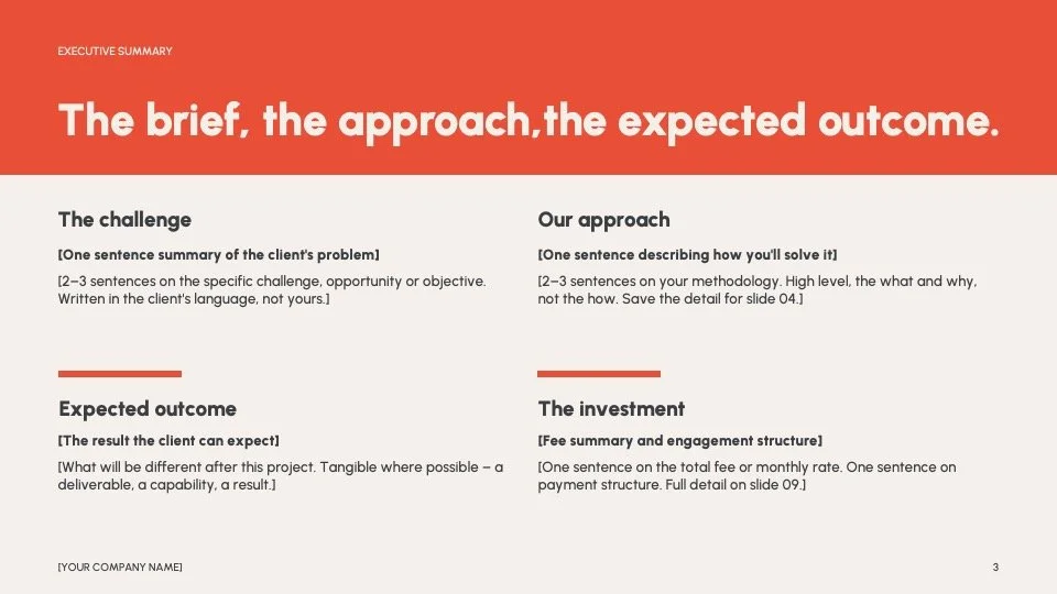  Executive summary  
Designed to work as a standalone document for internal sign-off