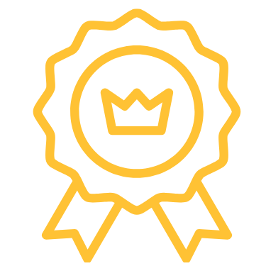 Gold awards ribbon with a crown symbol in the center