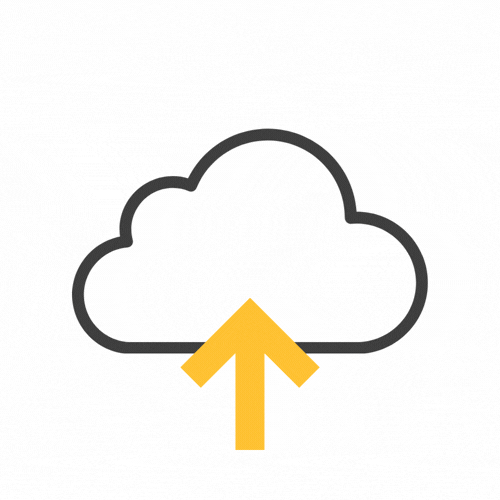 Cloud icon with an upward-pointing yellow arrow, symbolizing cloud upload