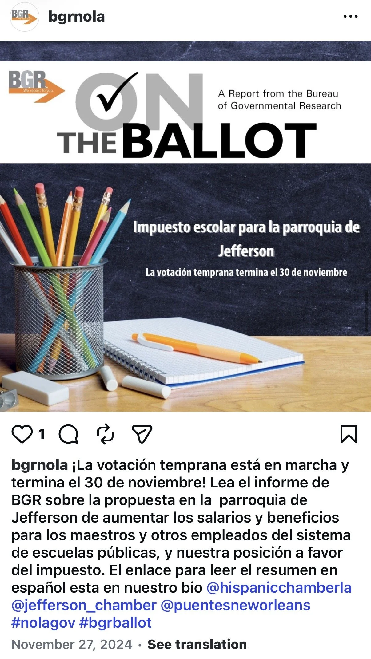 Frequently translated social media posts to reach the large Hispanic voting community in New Orleans.
