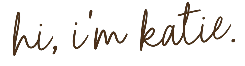Brown handwritten text on a black background that reads 'hi, i'm katie.'