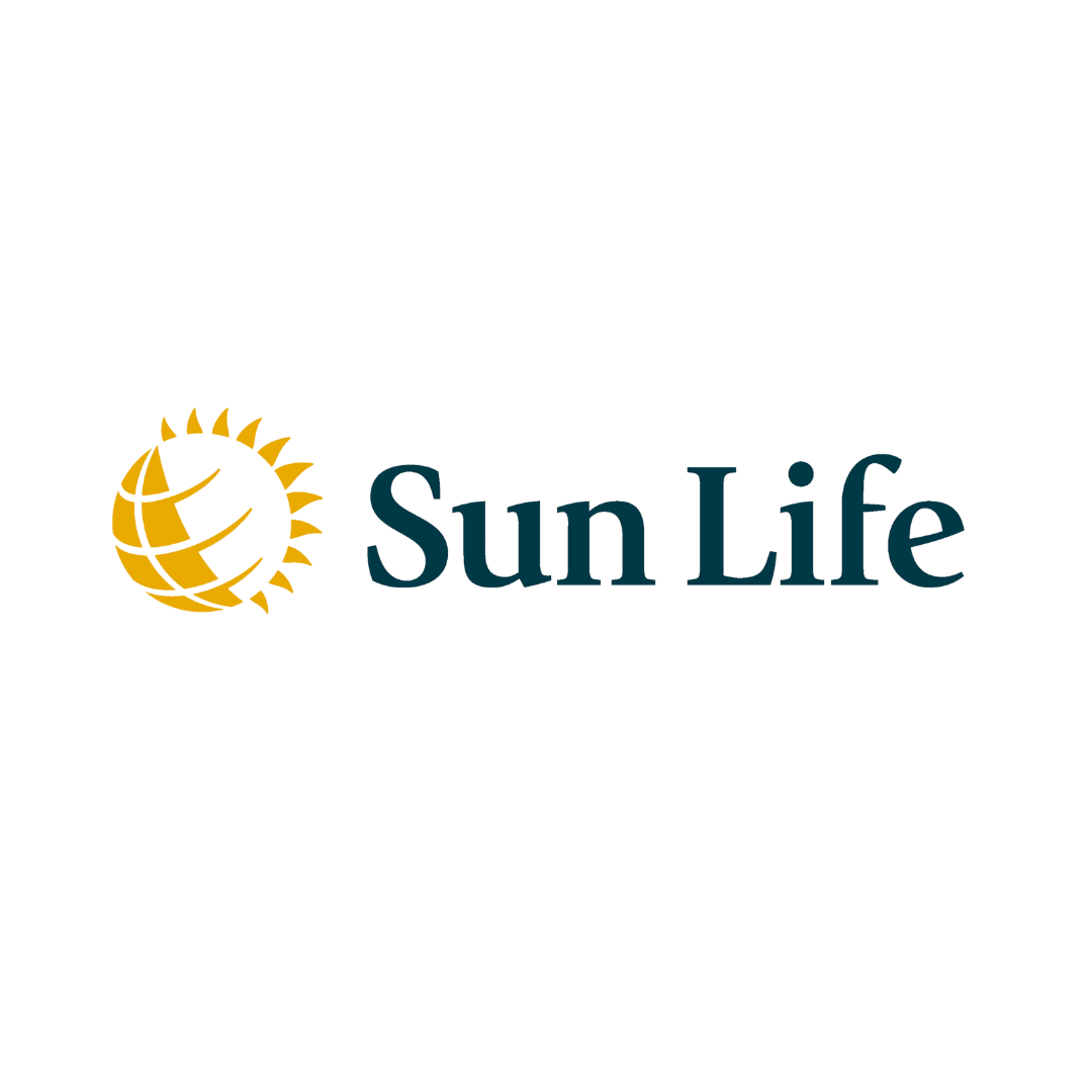 Sun Life logo with a stylized gold globe and sun rays, and the words "Sun Life" in dark blue text.