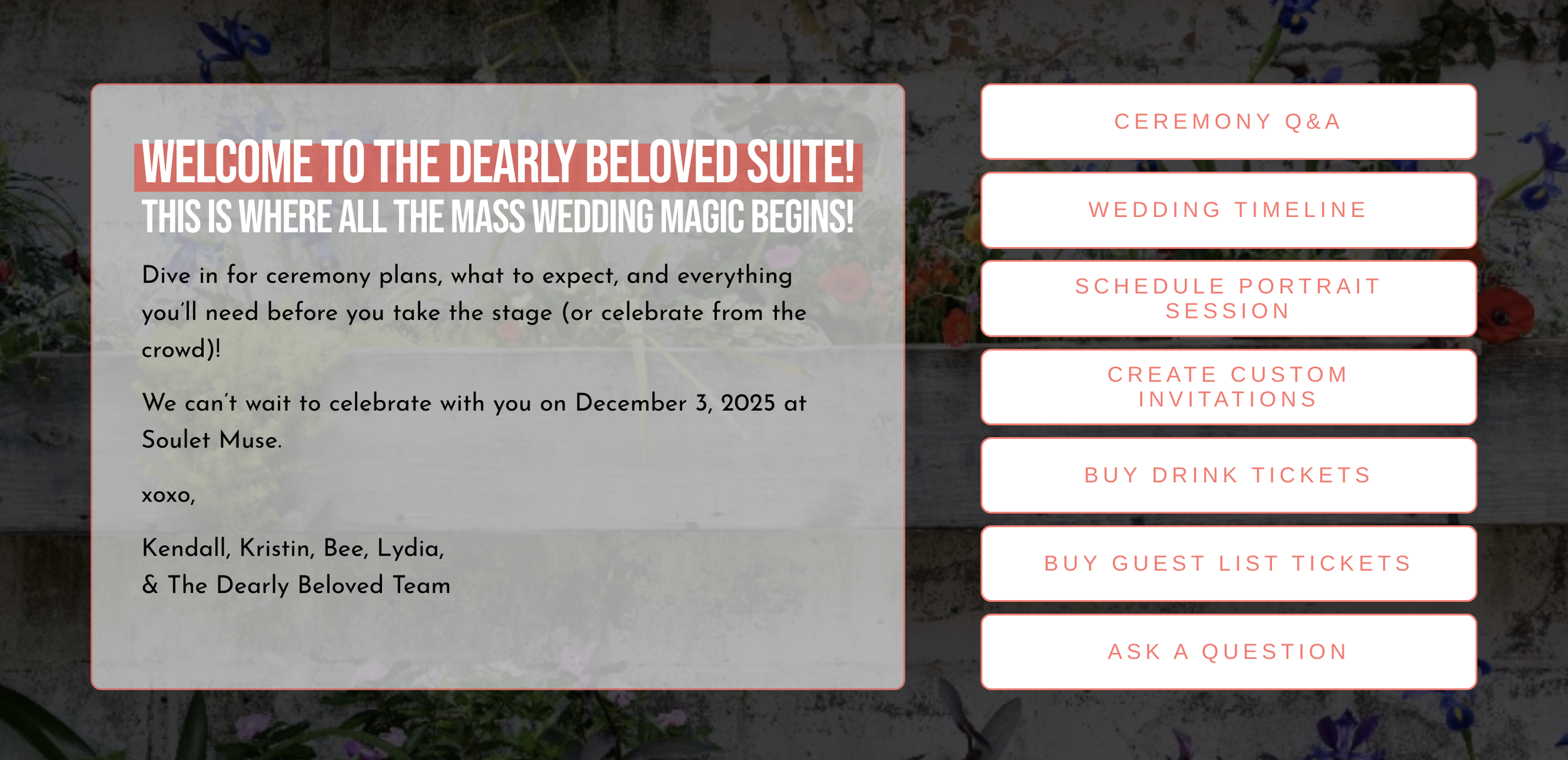 Screenshot of the Dearly Beloved Suite for Mass Wedding Participants