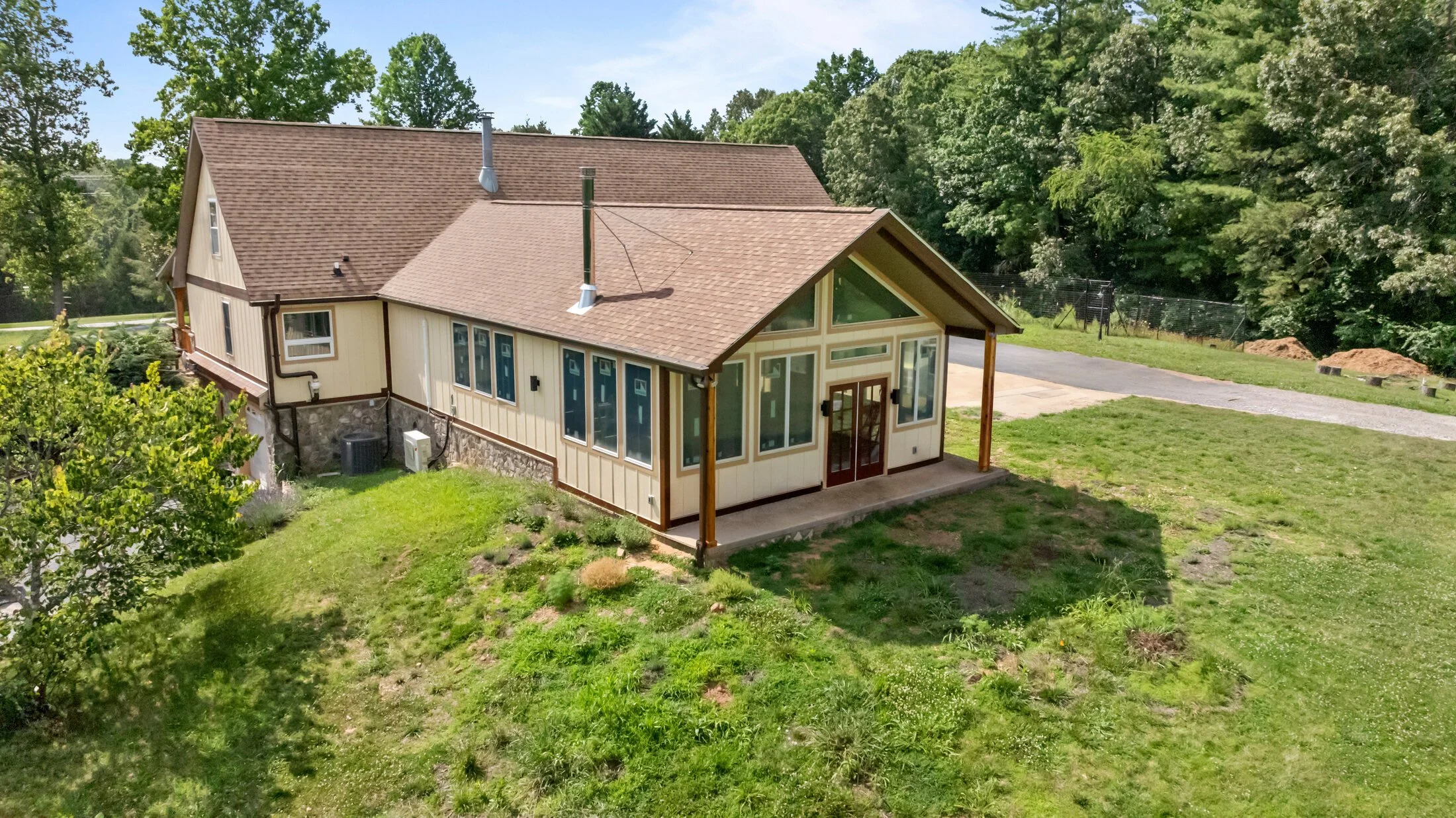 Aerial view of a full home renovation and addition by Holland Mountain Construction.