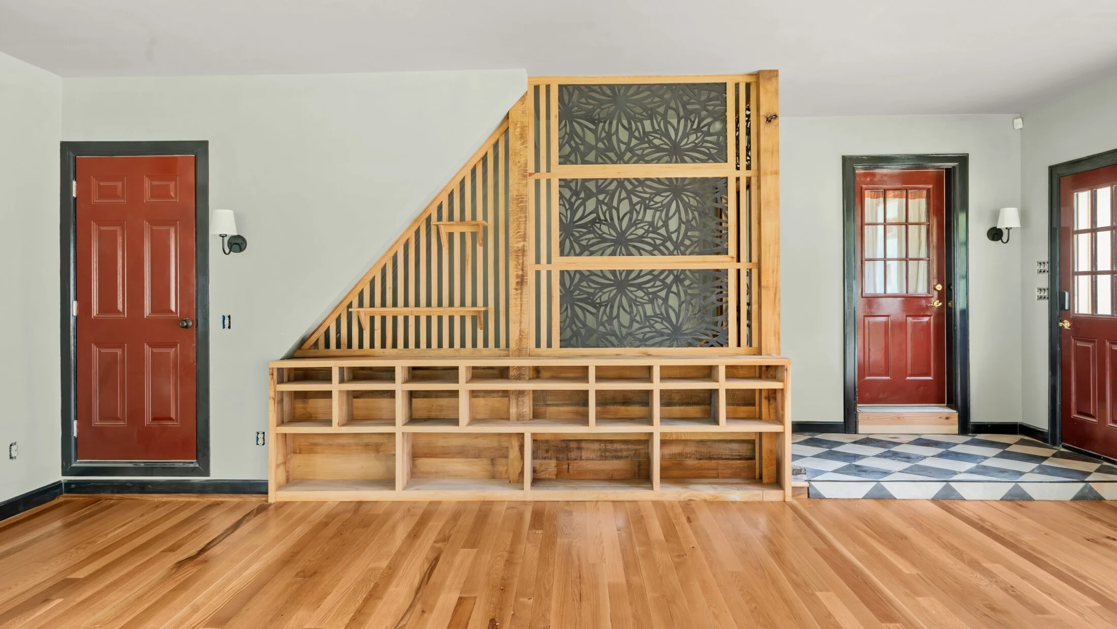 Custom-milled staircase and entry in The Round House