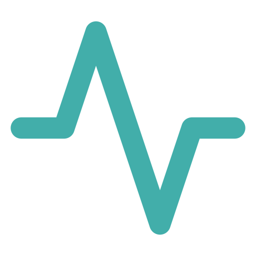 A stylized teal heart rate or pulse line representing a heartbeat on a black background.