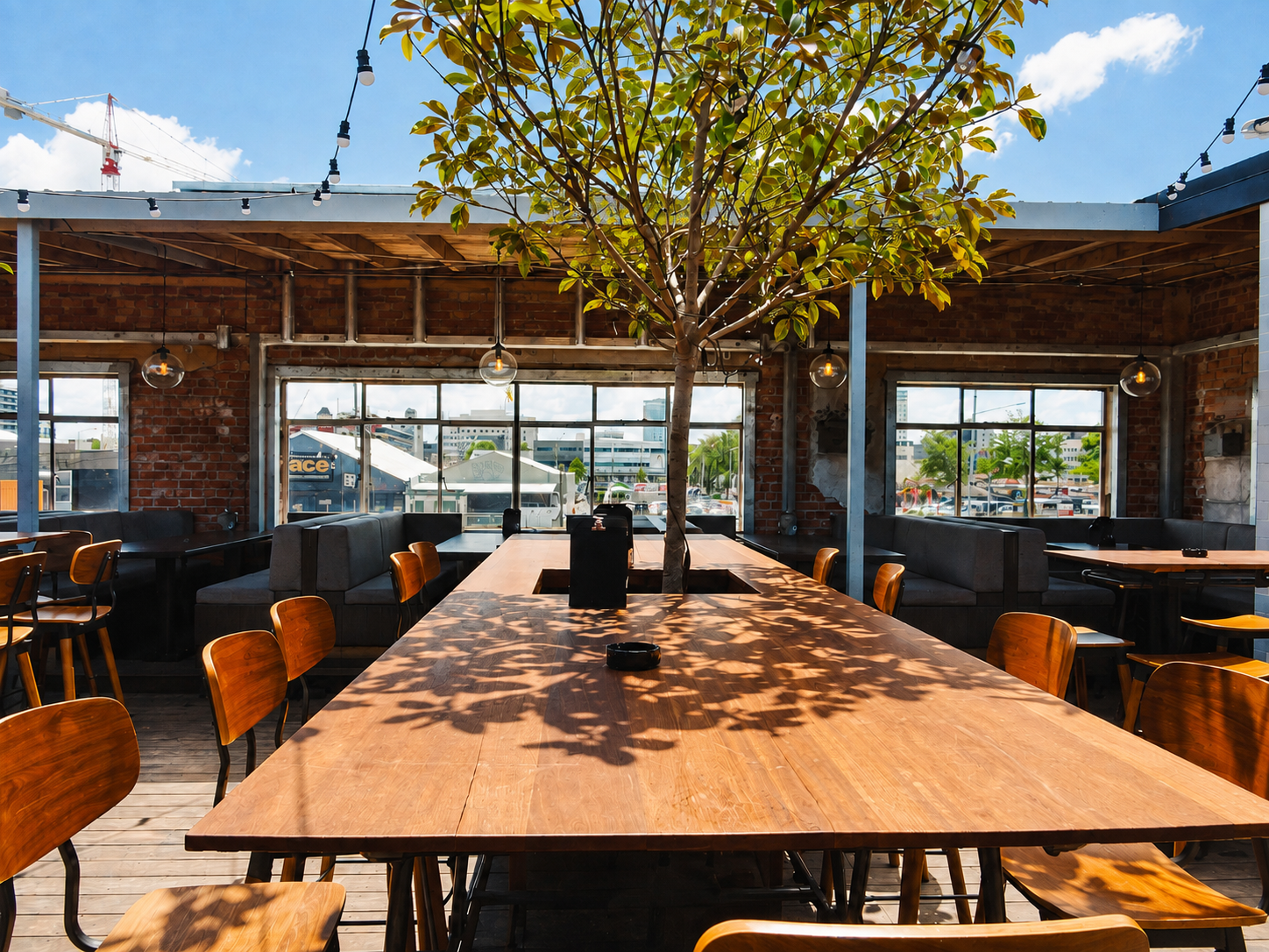Rooftop seating area at Royals in central Christchurch