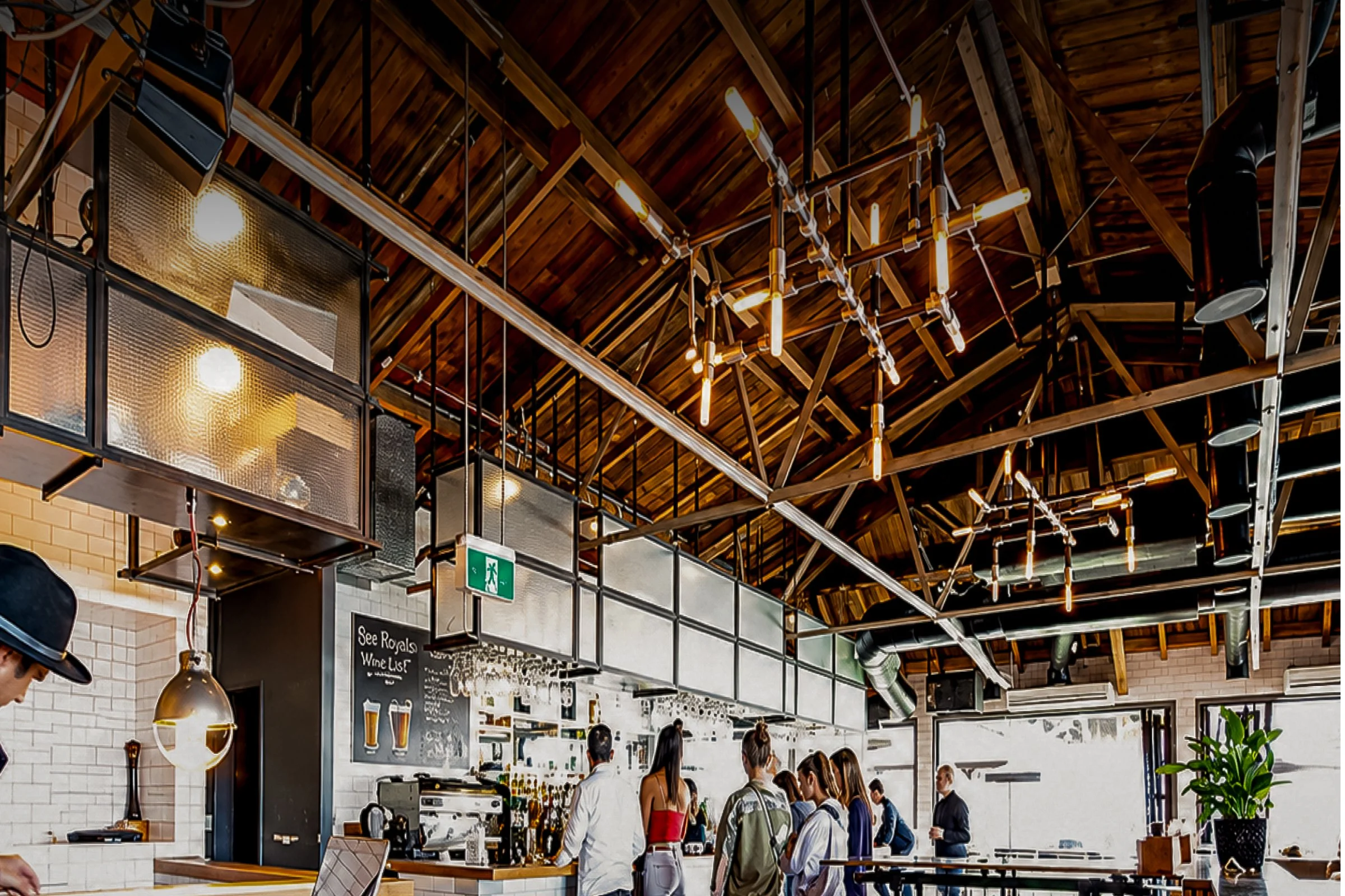 Main Bar interior at Royals showing the high ceilings and event space