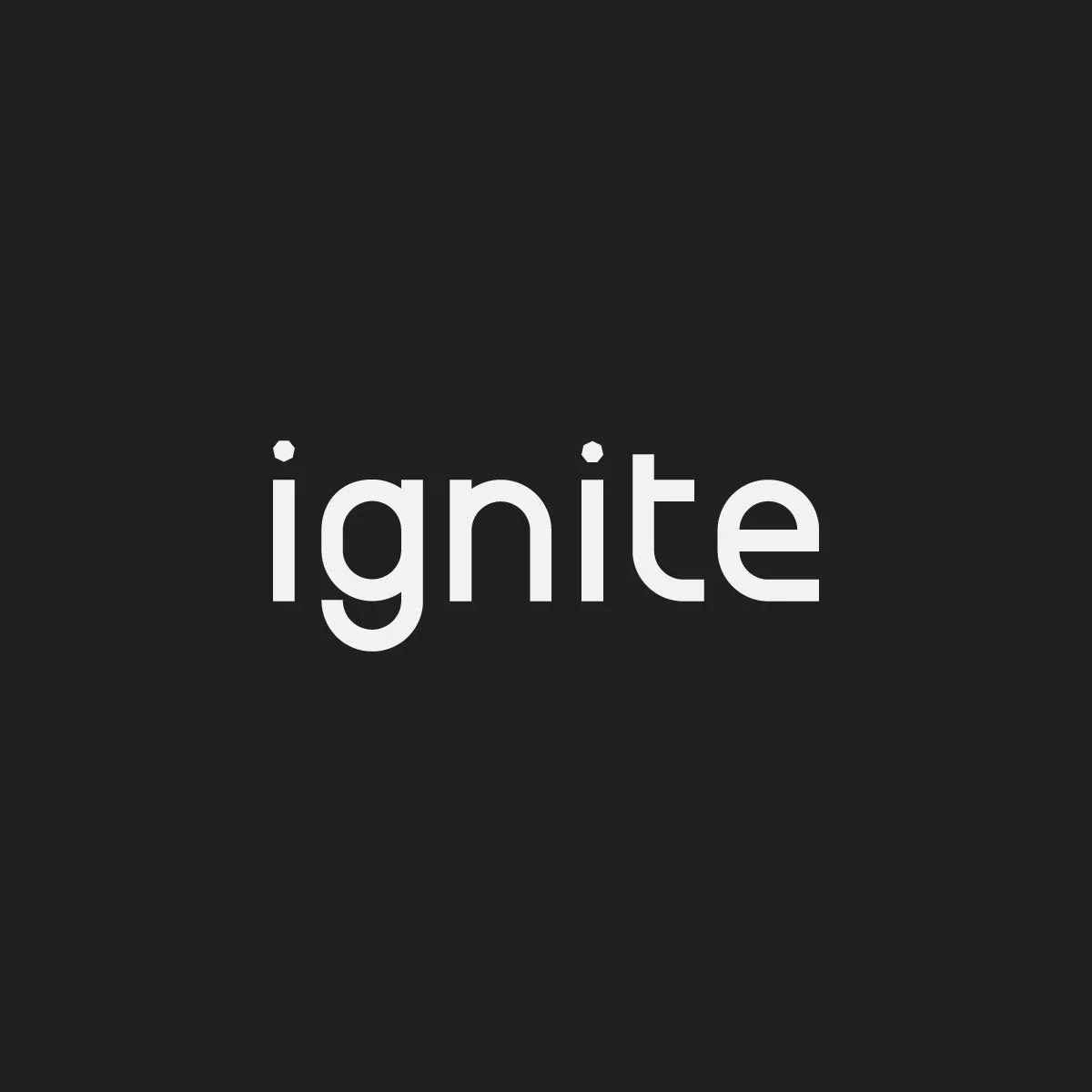 The word "ignite" in lowercase white letters on a black background.