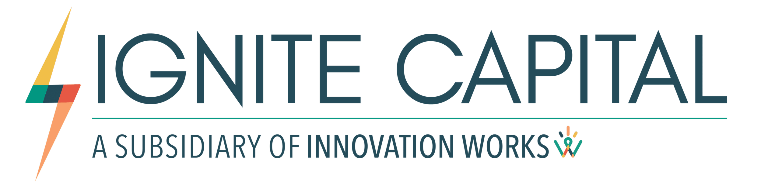 Logo of Ignite Capital, a subsidiary of Innovation Works, featuring a yellow lightning bolt, stylized text, and a small decorative icon.