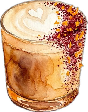 Winterbloom latte with orange zest and cranberry