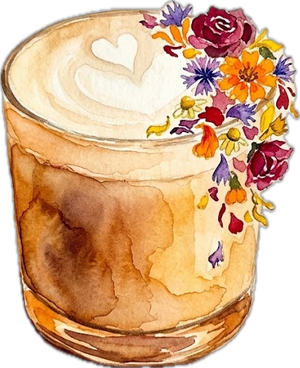Orange Blossom latte garnished with marigold petals