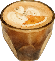 Clovara maple clove latte garnished with a dried orange slice