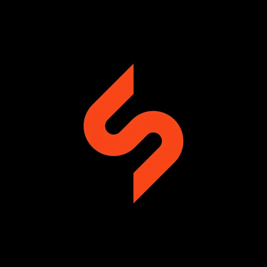 Stylized orange letter 'S' on a black background.